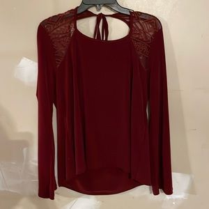 Lace, red shirt w/ tie back